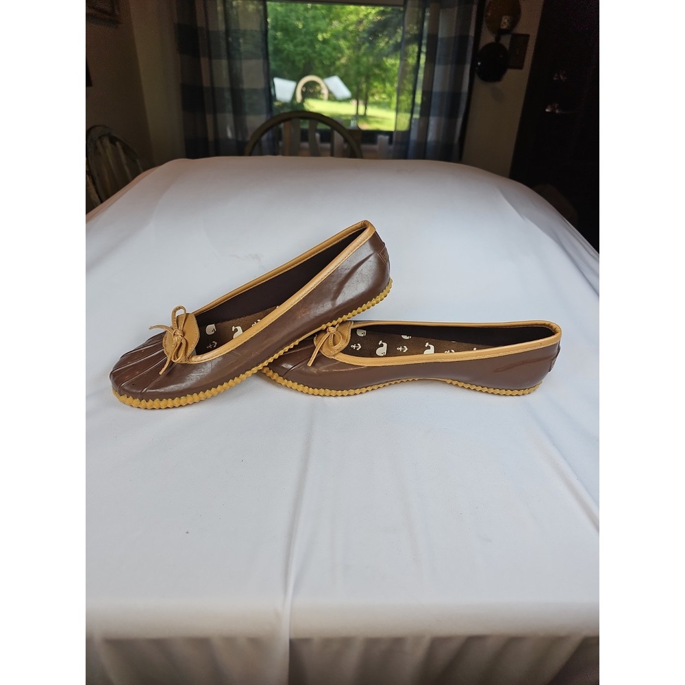 London Fog Webster Women's Duck Slip On Rubber Rain Shoes Dk. Brown/ Tan Size 11 - Picture 6 of 11